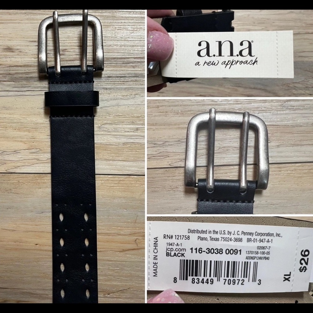 Black Belt - Size XL - a.n.a Double Prong Edge Perforated Womens Belt